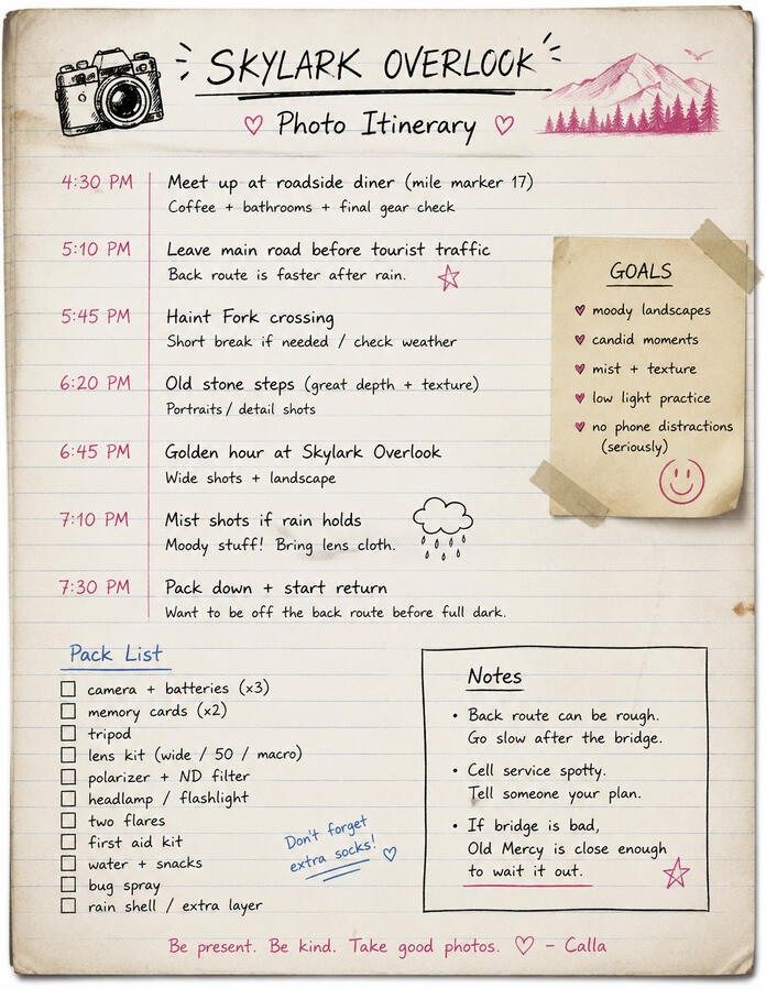 Itinerary Handout